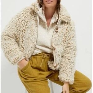 NWT Anthropologie Faux Fur Jacket with Toggle Buttons sz XS Petite